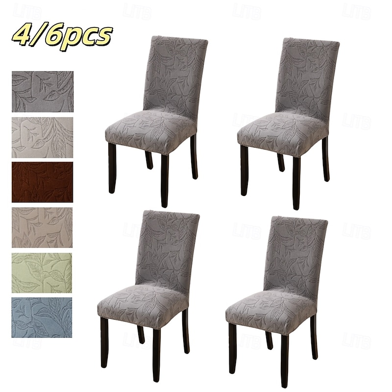 4/6Pcs Dining Chair Cover Slipcovers Plants Jacquard Slipcovers