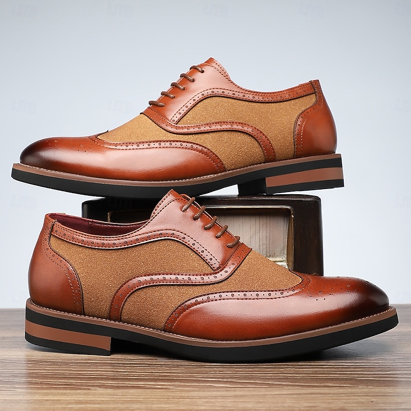 Men's Two-Tone Brogue Oxfords with Suede and Faux Leather Detailing - Ideal for Business Casual and Special Events3