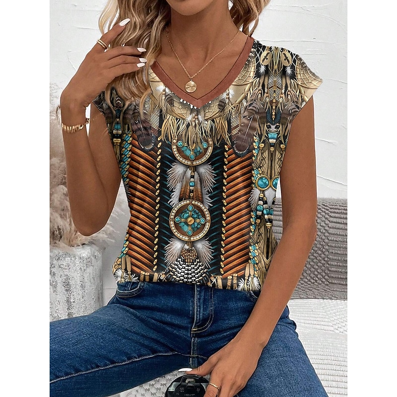 Women's Camisole Tank Top Graphic Animal Paisley Stylish Casual Sleeveless V Neck Regular Tops Daily Print Brown Summer