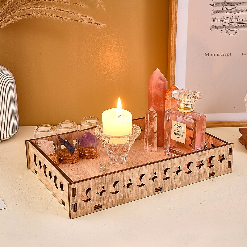 Ramadan Wooden Storage Box Tray – Star & Moon Laser Cut Design, Eid al-Fitr & Eid Celebration Table Organizer, Muslim Festival Decorative Basket4