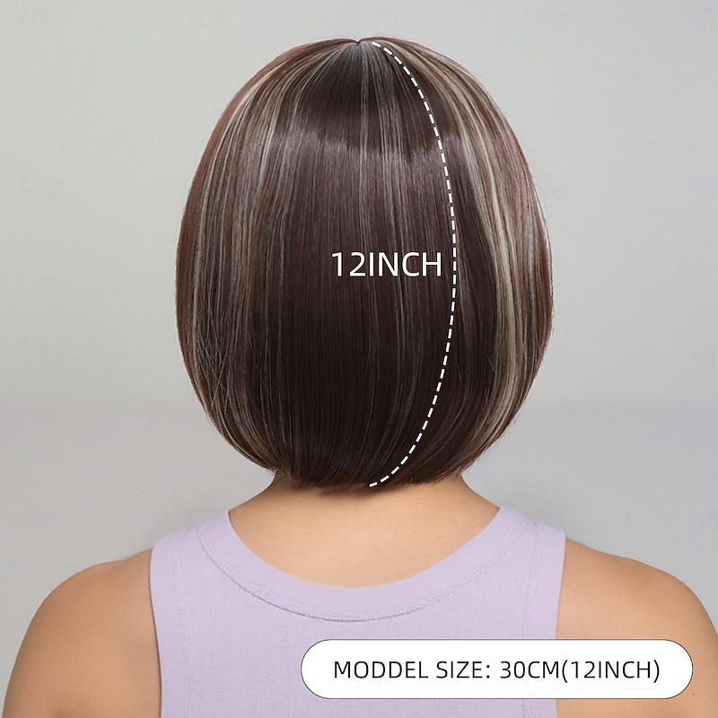 Synthetic Wig kinky Straight Natural Straight Asymmetrical Neat Bang Machine Made Wig 12 inch A1 Synthetic Hair Women's Classic Adorable Comfortable Dark Gray4