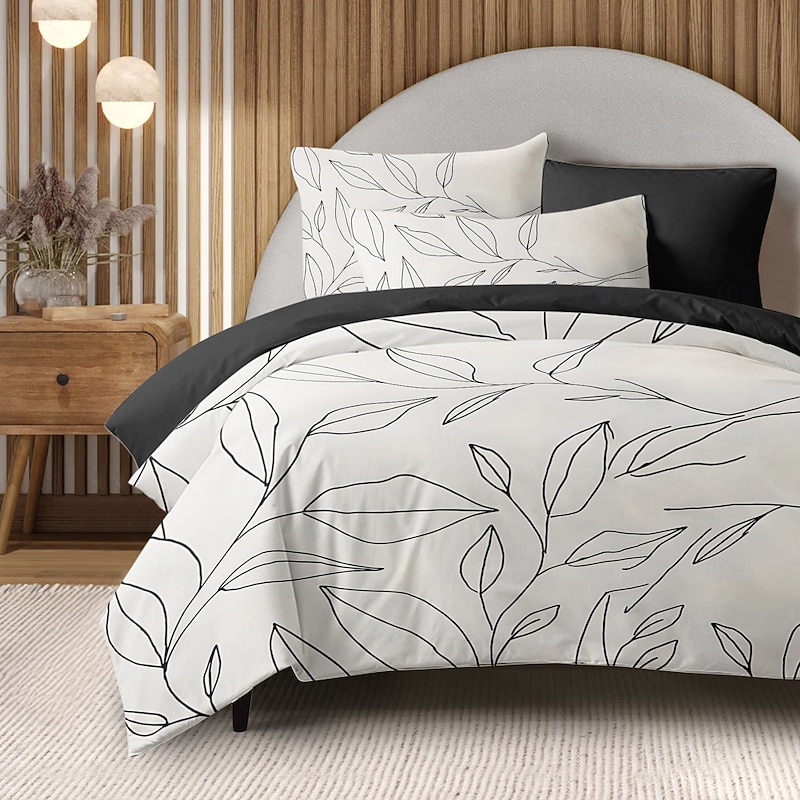 Simple Leaves Duvet Cover Full Size Bedding Set Bed Sets Quilt Cover Soft Lightweight Comforter Cover with 2 Pillowcases for Summer Spring