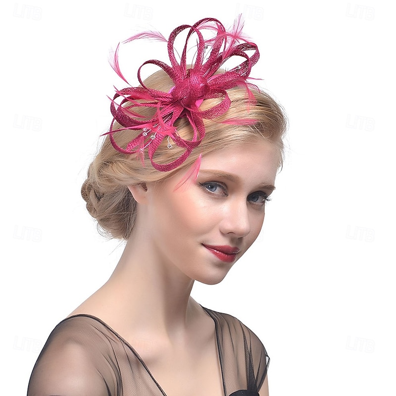 Fascinators Polyester Fedora Hat Floppy Hat Veil Hat Wedding Tea Party Kentucky Derby Horse Race Ladies Day Elegant Vintage Cute With Feather Pure Color Headpiece Headwear2