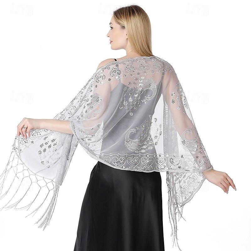 Retro Vintage Roaring 20s 1920s Scarf Wrap Shawls The Great Gatsby Flapper Girl Sequins Fringe Fancy Dress Women's Halloween Carnival Wedding Evening Party Masquerade Adults' Shawl2