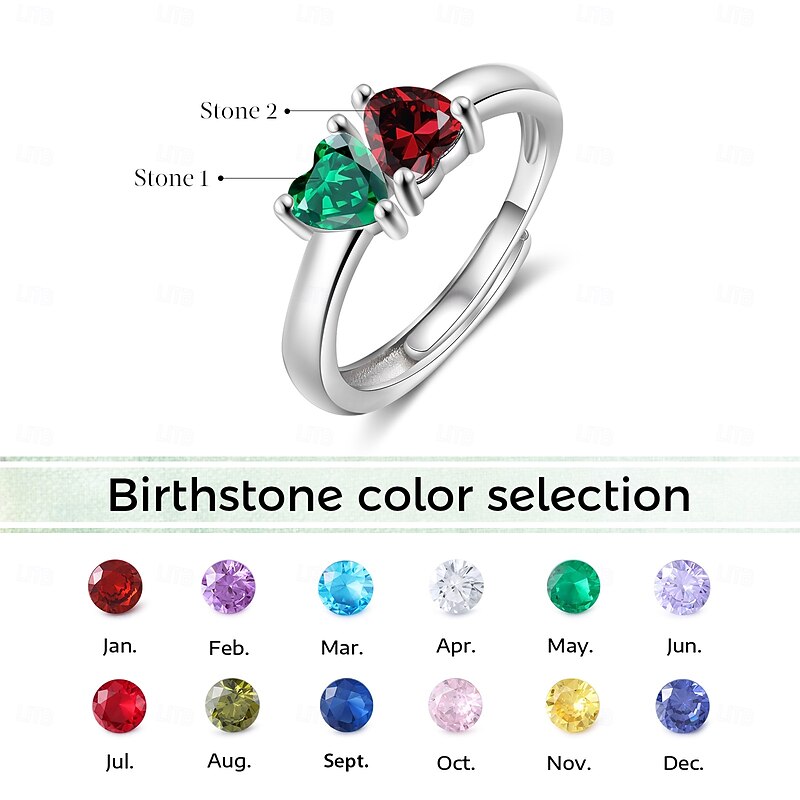 Personalized Birthstone Open Ring Custom Best Gift for Mom - Durable and Lustrous Birthstone, Unique Jewelry for Mom, Wife, or Daughter