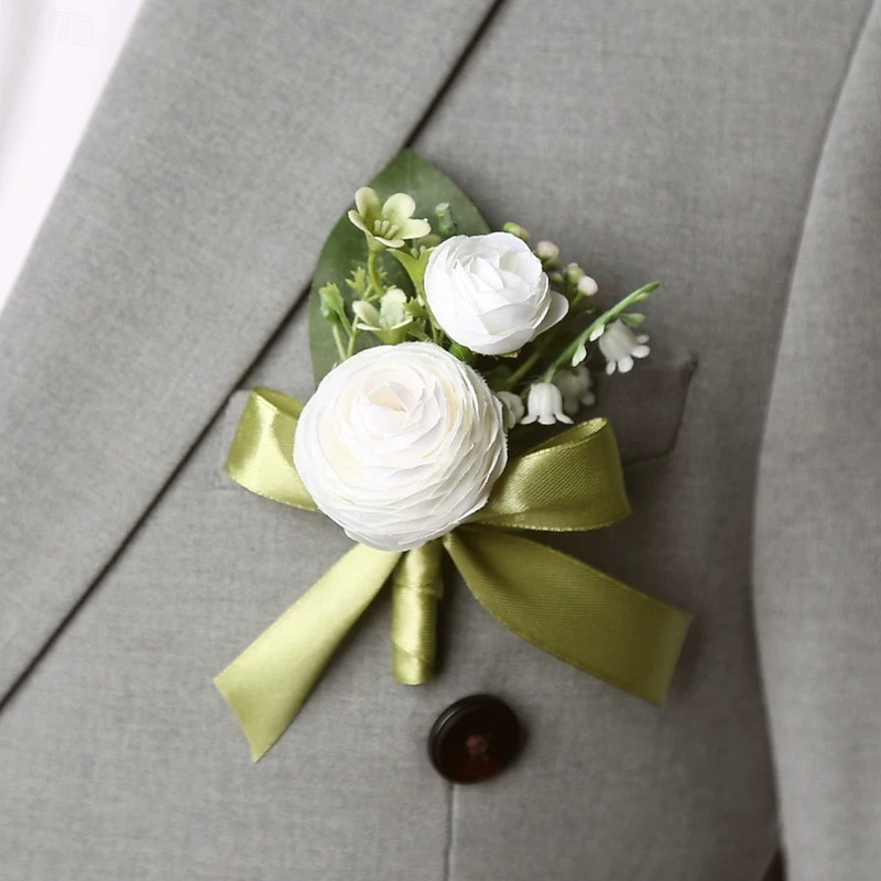 Men's Wedding Boutonniere Summer Wedding White Champagne Boutonniere for Groom and Groomsmen Flower Accessories Party Suit Decorations3