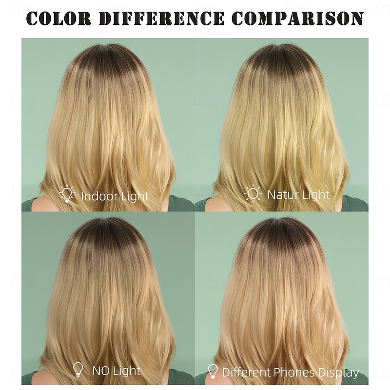 Synthetic Wig Body Wave Curly Weave Asymmetrical Neat Bang Machine Made Wig 18 inch A1 Synthetic Hair Women's Classic Comfortable Color Gradient Yellow4