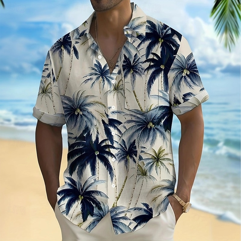 Men's Coconut Tree Tropical Plants Casual Shirt Summer Hawaiian Shirt Button Up Shirt Short Sleeve Hawaiian Resort Vacation Holiday Beach Wear Summer Spring Turndown 3D Print Collared Shirts Beige