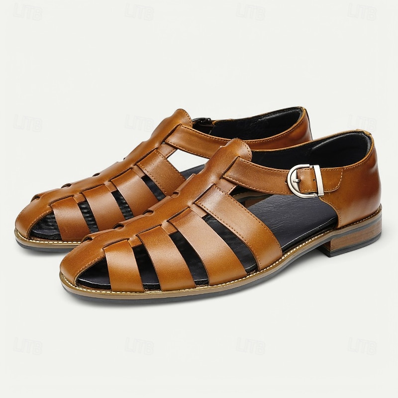 Men's Classic Brown Leather Fisherman Sandals - Versatile Summer Footwear for Casual Outings2