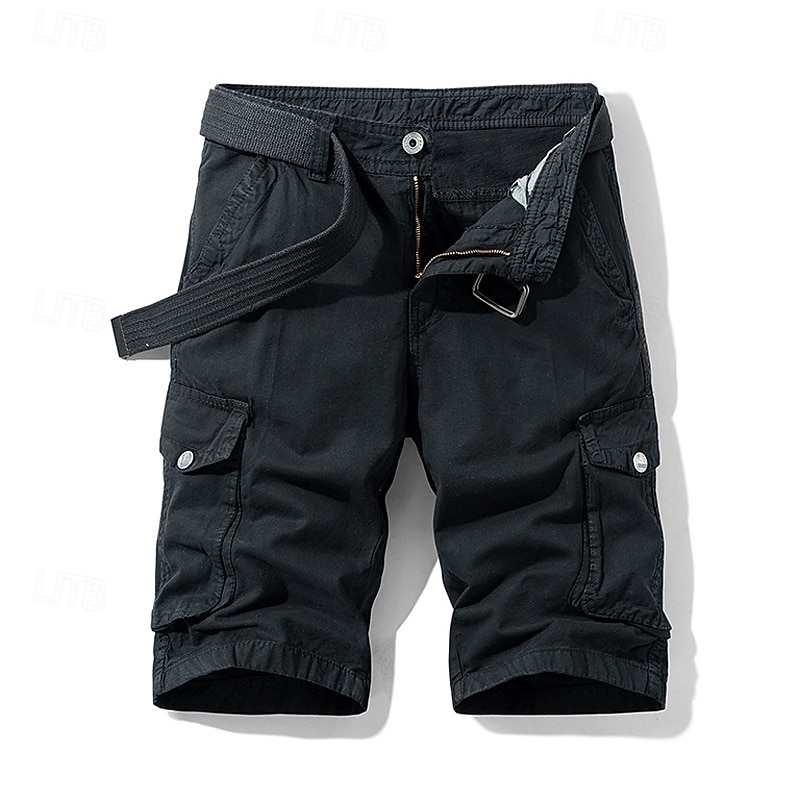 Men's Cargo Shorts Shorts Summer Shorts Multi Pocket Button-Down Flap Pocket Plain Comfort Wearable Knee Length Outdoor Sport Daily Fashion Casual Black Blue3