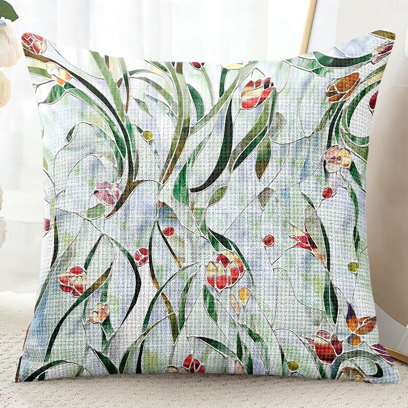 Stained Glass Flower Decorative Toss Pillows Cover 1PC Soft Square Couch Cushion Case Pillowcase for Bedroom Livingroom Sofa Chair3
