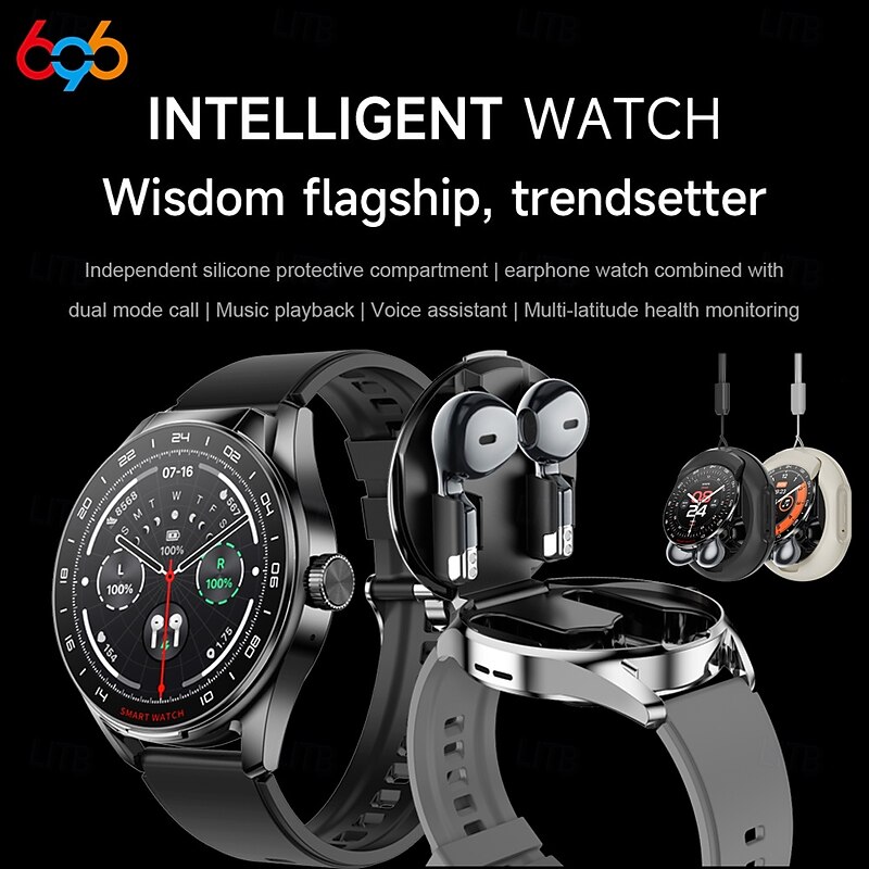 696 D9 Smart Watch 1.46 inch Smartwatch Fitness Running Watch Bluetooth Pedometer Call Reminder Sleep Tracker Compatible with Android iOS Men Hands-Free Calls Message Reminder Watches with Earbuds2