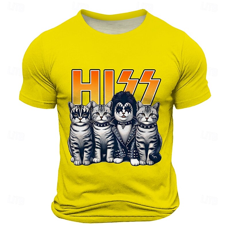 Men's Cat Music Funny T Shirt Short Sleeve T shirt 3D Print Crew Neck Shirt Fashion Daily Street Daily Black Yellow Blue Summer Spring Clothing Apparel S M L XL XXL XXXL4