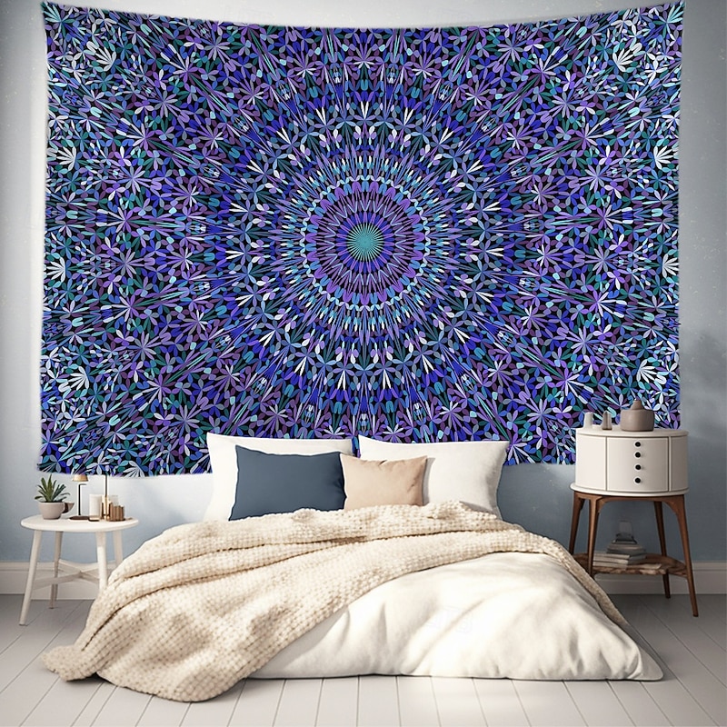 Mandala Bohemian Hanging Tapestry Wall Art Large Tapestry Mural Decor Photograph Backdrop Blanket Curtain Home Bedroom Living Room Decoration Blue