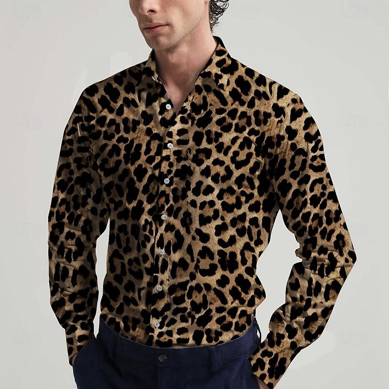 Retro Vintage 1970s Shirt Aloha Shirt Hippie Leopard Fancy Dress Men's Masquerade Party Daily Wear Pride Parade Adults' Shirt2