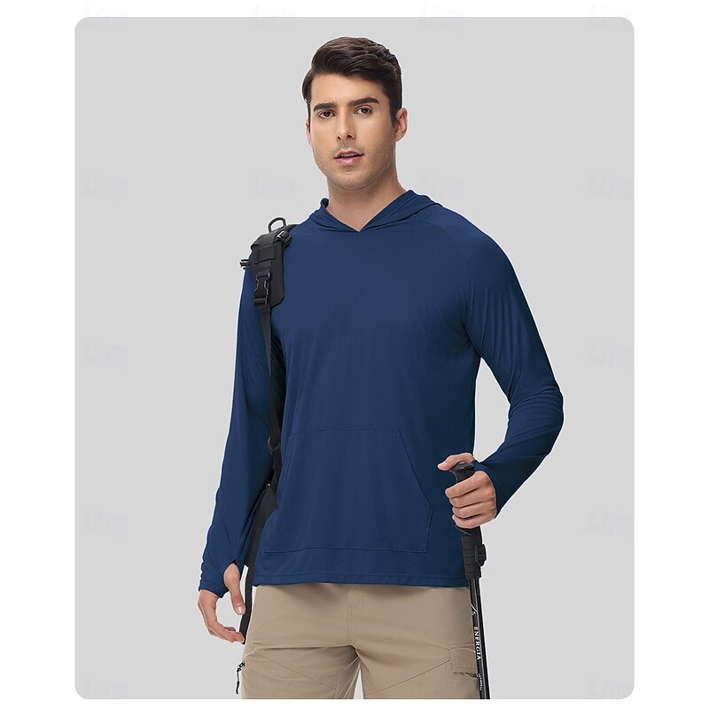 Men's Hiking Tee shirt Long Sleeve Hooded Tee Tshirt Outdoor Stretchy Terylene Dark Grey Black White Fishing Workout3