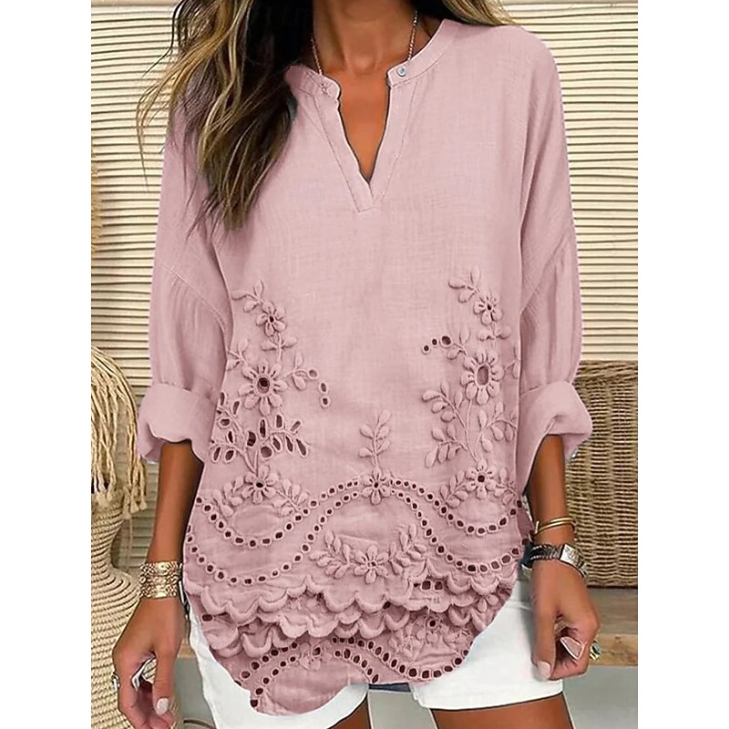 Women's Blouse Tunic V Neck Long Sleeve Boho Casual Tops 3D Print Graphic Basic Regular Tops Daily Buttons Print Pink Light Blue4