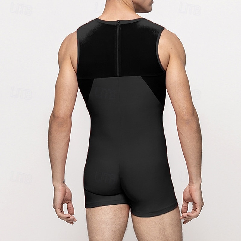 Men's Tracksuit Shapewear Bodysuit Gymnastics Suits Crew Neck Outdoor Sports Patchwork Plain Black Red Polyester Activewear Sports & Outdoors Gymnatics Spring2