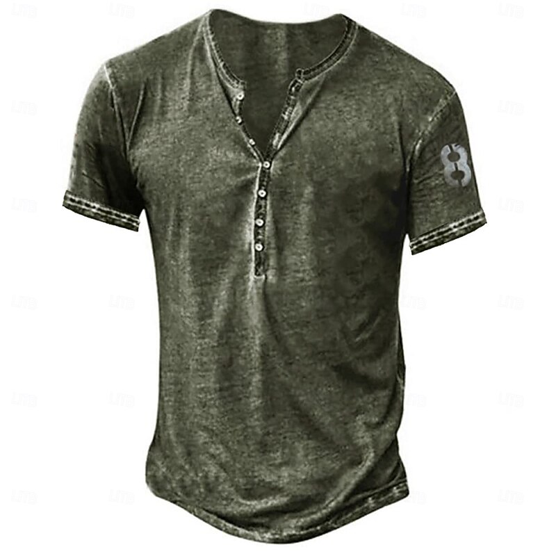Men's Button T Shirt Henley Shirt Tee Short Sleeve Shirt Short Sleeve Henley Summer Fashion Designer Fashion Vacation Street Going out Dark Brown Dark Gray Green Top Tee for Men4