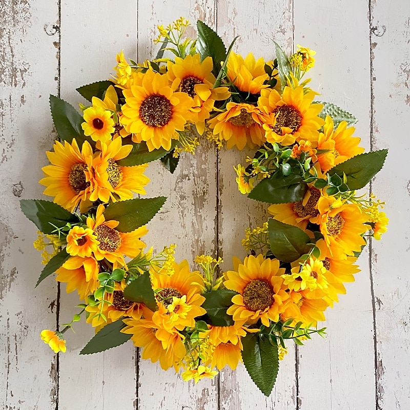 Spring Wreath Artificial Sunflower & Vine Garland - Rustic Hanging Decoration for Doors, Fences, Windows & Storefronts