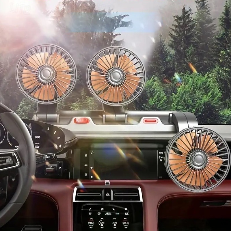 Triple-Head 12V/24V USB Car Fan - Powerful Cooling and Air Circulation for Vehicle Comfort on Long Drives - Main Image