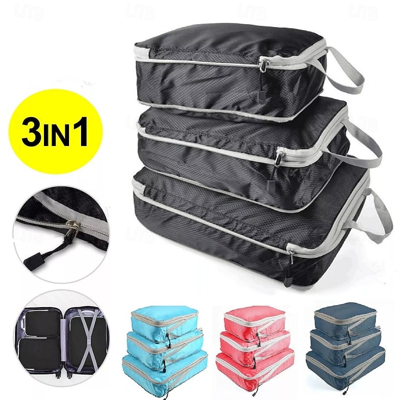 3-Piece Compression Packing Cubes Set for Travel Luggage Storage and Organizer, Large Capacity Expanding Storage Bags for Outdoor Travel & Home Use