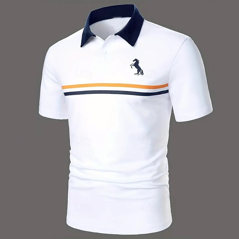 Men's Horse Polo Short Sleeve Polo Shirts Collared Shirts Business Casual School Outdoor Daily Wear Home Wear 3D Print Summer Spring Fall White Dark Blue2