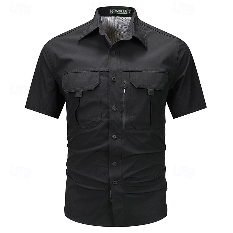 Men's Shirt Casual Shirt Button Up Shirt Cargo Shirt Black Navy Blue khaki Army Green Beige Short Sleeve Plain Vacation Daily Clothing Apparel Fashion Casual Comfortable3