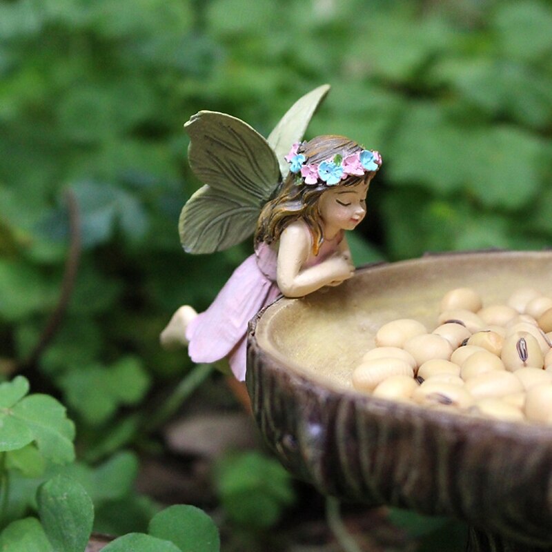 Fairy Garden Statue Bird Feeder Fairy Figurine Resin Sculpture for Courtyard Yard Outdoor Home Crafts, Bird Feeders for Outside Garden Sculptures Statues Figurine Decorations Bird Feeder Gift3