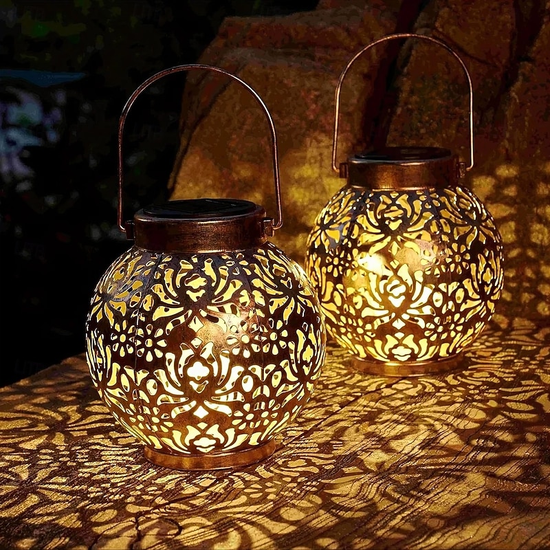 LED Solar Lights Outdoor Hanging Lantern Metal Garden Decoration LED Lights for Yard Patio Lawn Tabletop Pathway Landscape Garden Decoration2