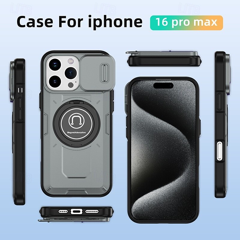 Phone Case For iPhone 16 15 14 Pro Max Plus 13 12 11 Pro Max Back Cover with Stand Holder Shockproof Retro TPU PC3