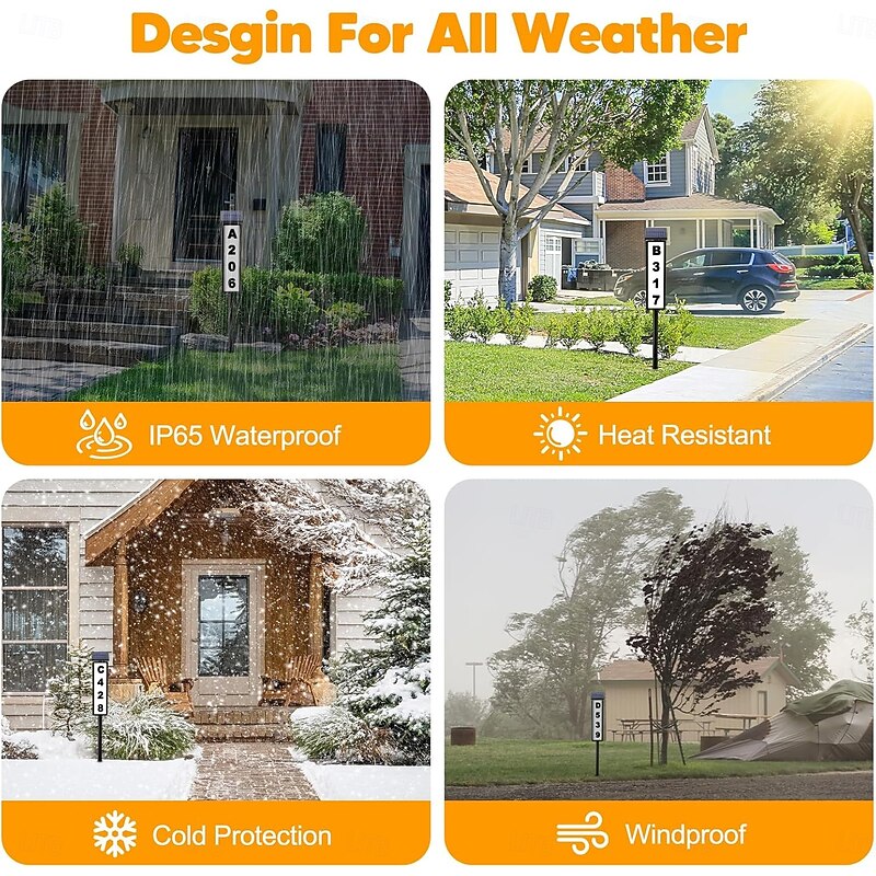 Solar Address Lights Lighted House Address Numbers Sign House Numbers for Outside Light up LED Illuminated Home Number 2-Color Lighting Modes Waterproof Lighted Address Plaque for Yard Home 1PC3