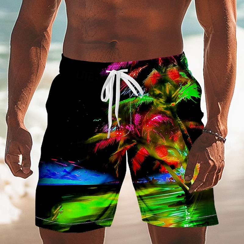 Men's Coconut Tree Tropical Plants Swim Trunks Swim Shorts Board Shorts Mid Waist Hawaiian Vacation Drawstring Mesh Lining Elastic Waist Designer Clothing Apparel4