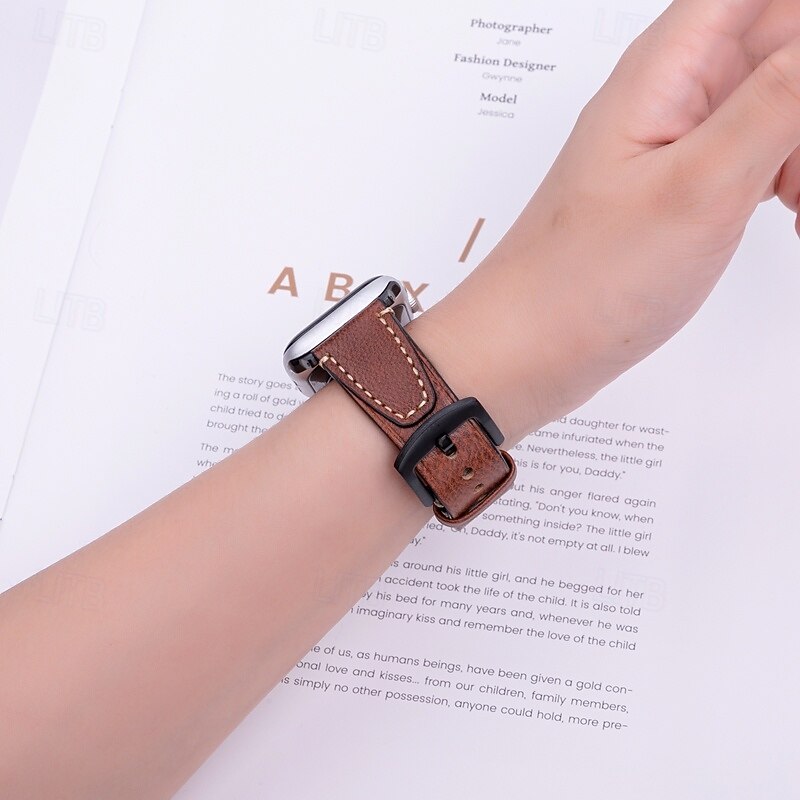 Leather Band Compatible with Apple Watch band 38mm 40mm 41mm 42mm 44mm 45mm 49mm Adjustable Women Men Genuine Leather Strap Replacement Wristband for iwatch Ultra 2 Series 9 8 7 SE 6 5 4 3 2 13