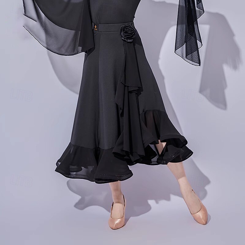 Ballroom Dance Skirts Pure Color Splicing Women's Performance Training Mesh Milk Fiber4