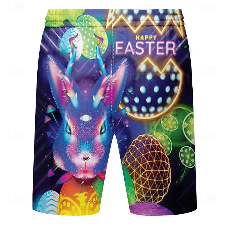 Easter Men's Bunny Egg Happy Easter Swim Shorts Board Shorts Swimming Trunks Mid Waist Hawaiian Holiday Festival Drawstring Mesh Lining Elastic Waist Designer Clothing Apparel2