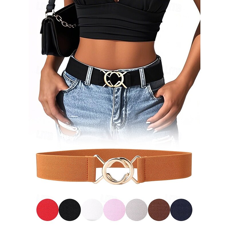 Women's Adjustable Elastic Waist Belt with Fashion Metal Buckle - Fashionable and Versatile - Suitable for Fashionable Women's Daily Wear and Casual Outings2