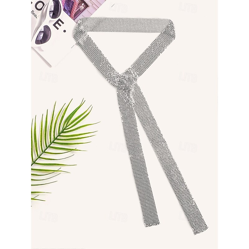 Women's Silver Rhinestone Choker Scarf – Sparkly Statement Necklace for Parties, Nightclub and Festival Outfits4