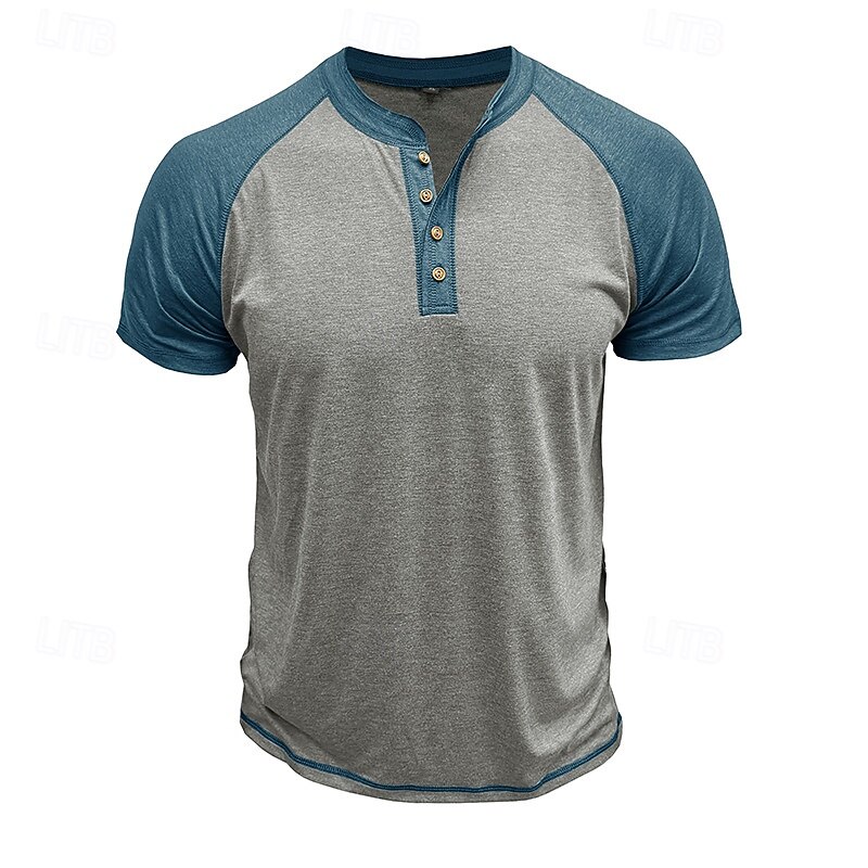 Men's Henley Shirt Tee Top Baseball T-Shirt Short Sleeve Color Block Fashion Designer Raglan Sleeves Henley Vacation Street Going out Summer Dark Grey Black Gray Henley T-Shirt2