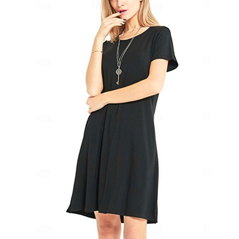 Women's Mini Dress T Shirt Dress Tee Dress Solid Color Vacation Casual Daily Regular Fit Graphic Short Sleeve Notched Neck Black Pink Army Green Gray Summer3