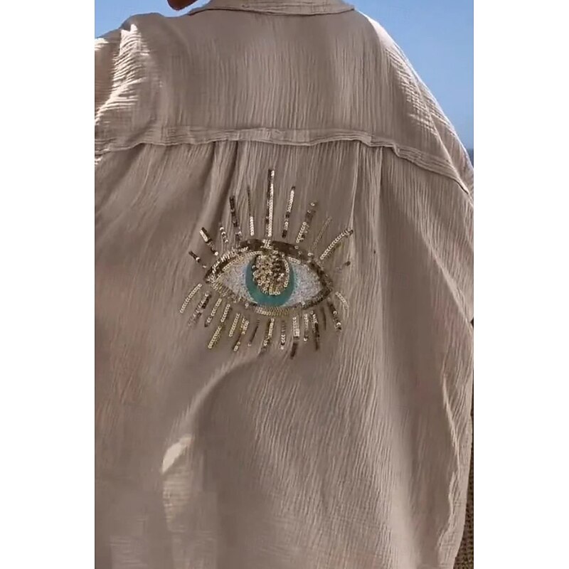 Women's Shirt Cotton Linen Shirts Linen Shirt Button Up Flower Daily Casual Long Sleeve Shirt Collar Regular Tops Daily Holiday Going out Buttons Black White Apricot Spring4