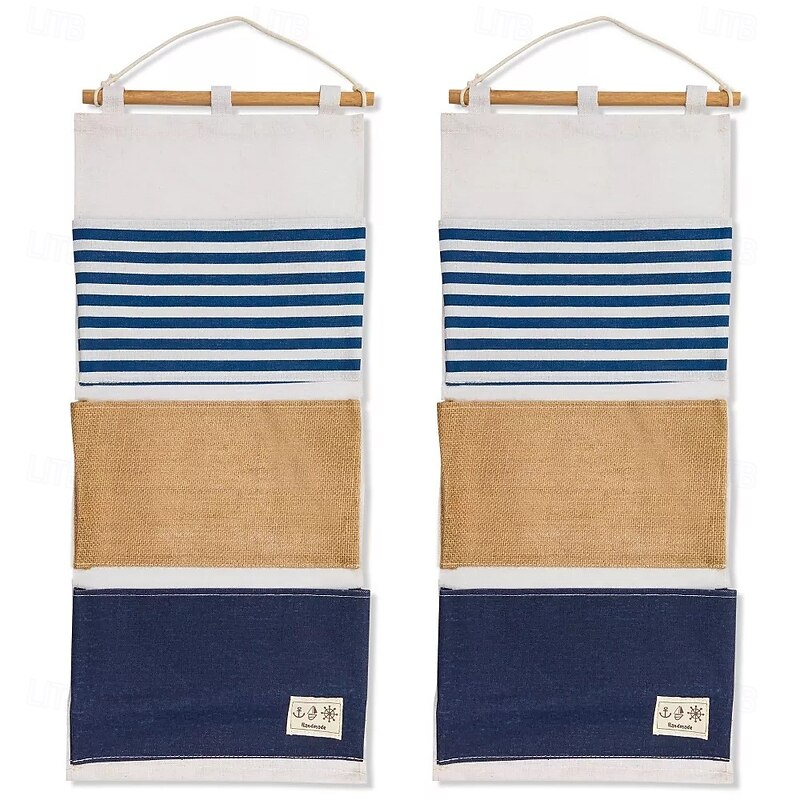 2-Pack Over the Door Closet Wall Hanging Organizer Wall Mounted Storage Bag Case 3 Pockets Lined Cotton Fabric 11.75x27