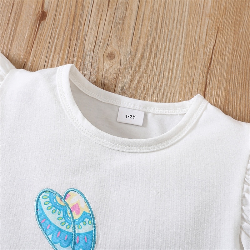 2 Pieces Kids Girls' Easter Rabbit Ruffle Tank Top & Shorts Set Set Sleeveless Fashion Outdoor 4 years+ Summer White3