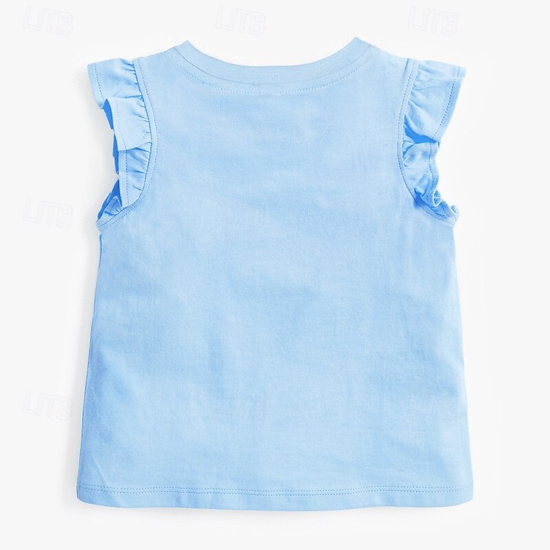 Kids Girls' Easter T shirt Rabbit Outdoor Print Sleeveless Ruffle Fashion 4 years+ Summer Blue2