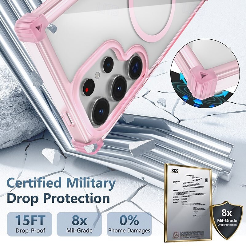 Phone Case For Samsung Galaxy S24 S24 FE S23 Ultra Plus S22 Plus  Ultra Back Cover Magnetic Support Wireless Charging Shockproof Retro PC2