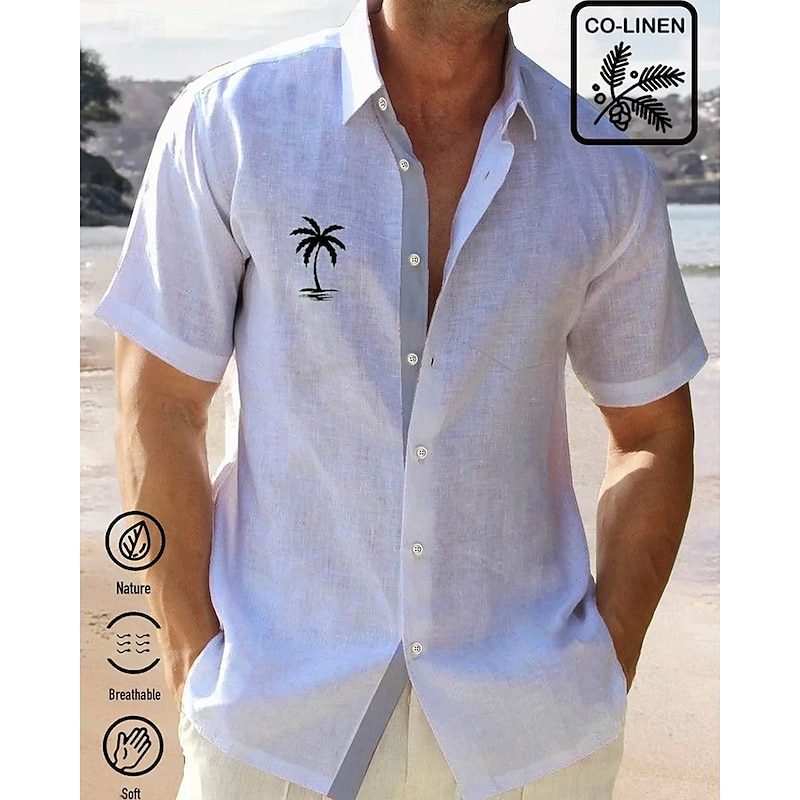 Men's Shirt Minimalist Aloha Shirt Summer Shirt Casual Shirt Beach Shirt Button Up Shirt White Blue Short Sleeve Graphic Shirt Collar Vacation Hawaiian Clothing Apparel Polyester Fashion Casual3