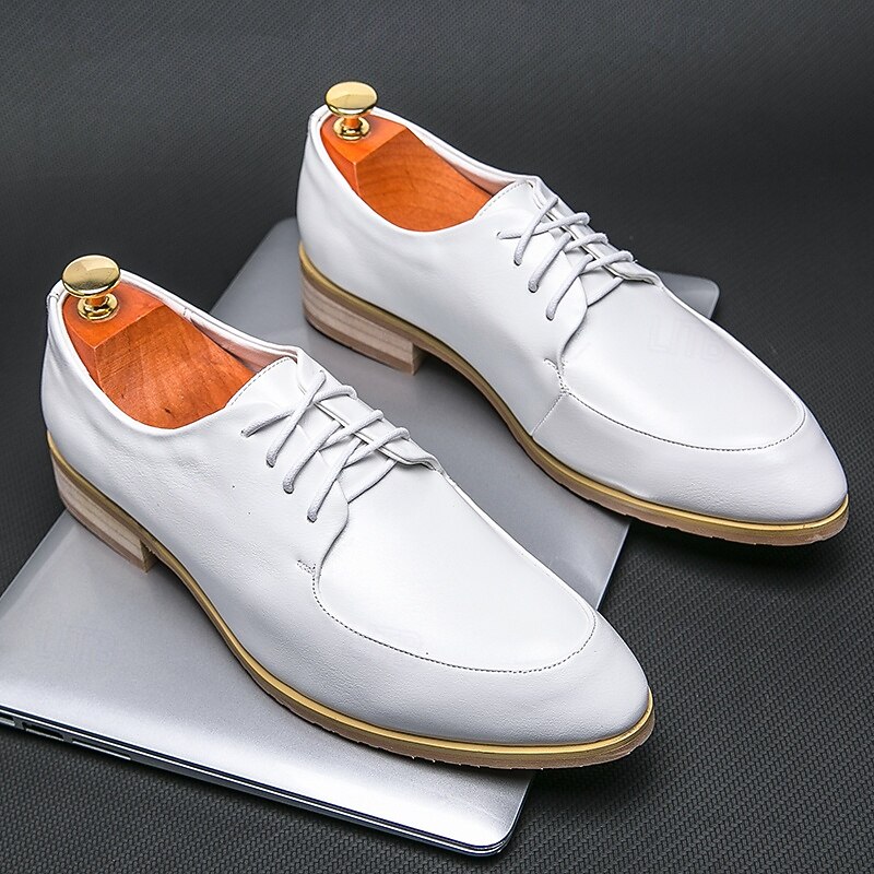 Men's Prom Shoes Elegant White Lace-Up Oxford Shoes, Perfect for Formal Events and Prom Nights2