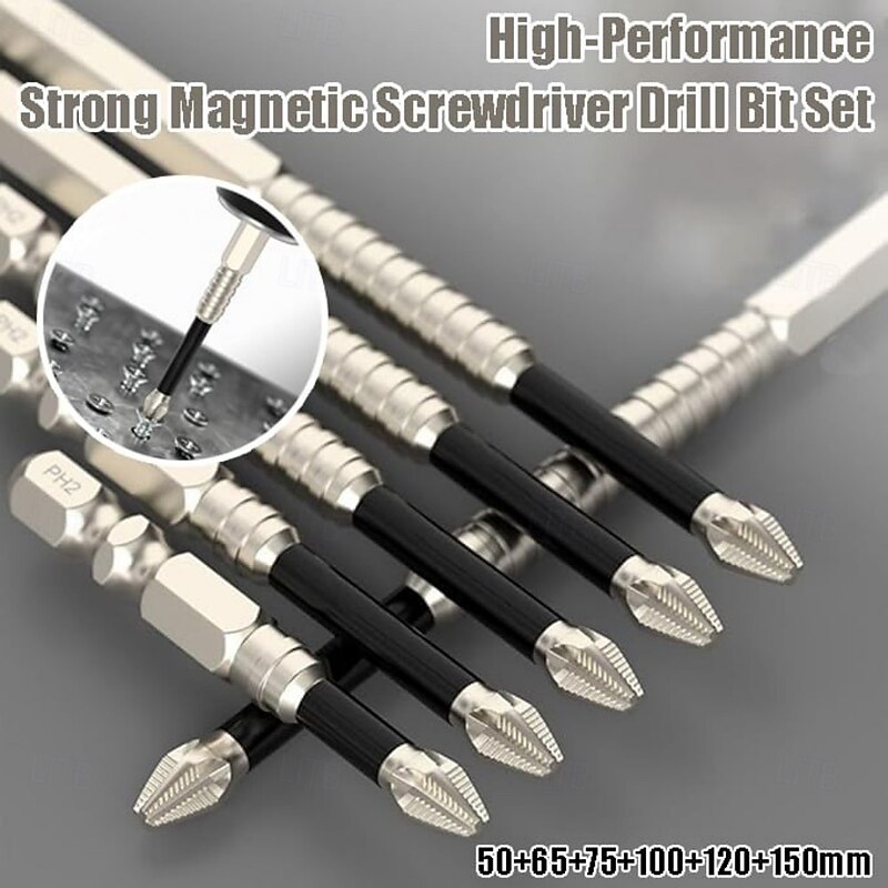 6pcs/Set High-Magnetic Screwdriver Drill Bit Set, Anti-Slip Cross Head Bits, S2 Material High-Strength PH2 Bits for Precision Screwing