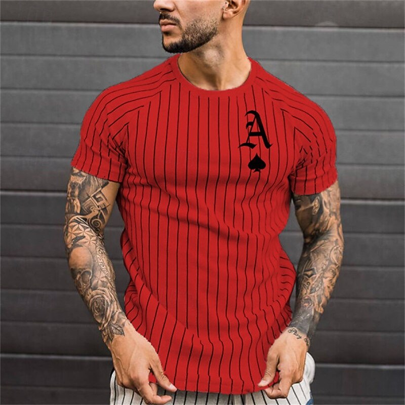 Men's Summer Tops Gym Shirt Fitness Shirt Crew Neck Short Sleeves Casual Daily Gym Quick dry High Stretch Sweat wicking Patchwork Striped White Red Hot Stamping Activewear Polyester2