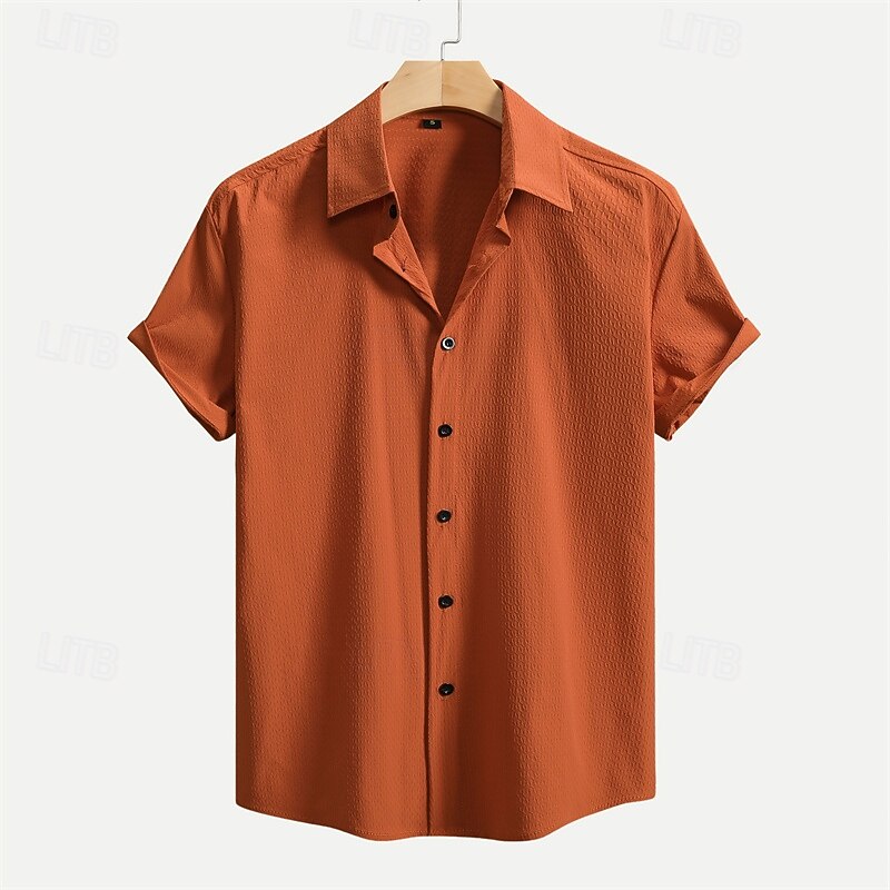 Men's Shirt Summer Shirt Casual Shirt Button Up Shirt Orange Green Beige Short Sleeve Plain Lapel Vacation Daily Clothing Apparel Fashion Casual Comfortable
